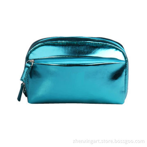 Glittery PU Leather Cosmetic Bag with Front Zippered Pocket